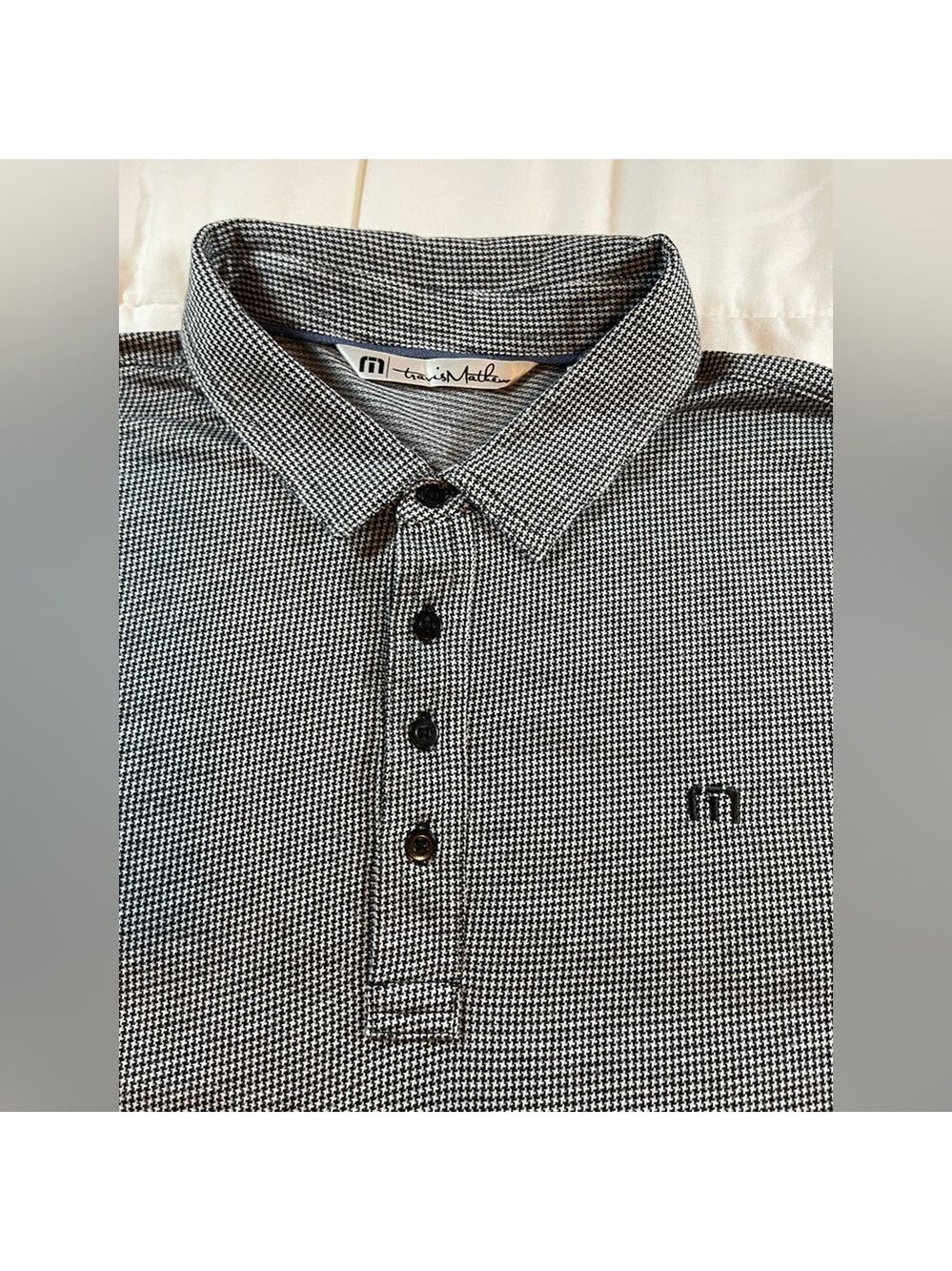 Travis Mathew Houndstooth Polo Golf Shirt XXL Black White Soft